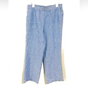 Chicos wide leg pull on linen pants pockets Blue stripes beach resort women’s XL